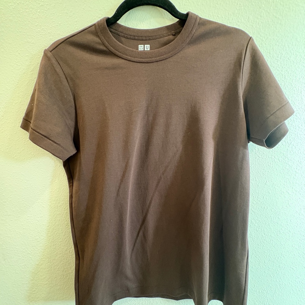 Uniqlo Womens Crew Neck T-Shirt, Brown, Size L